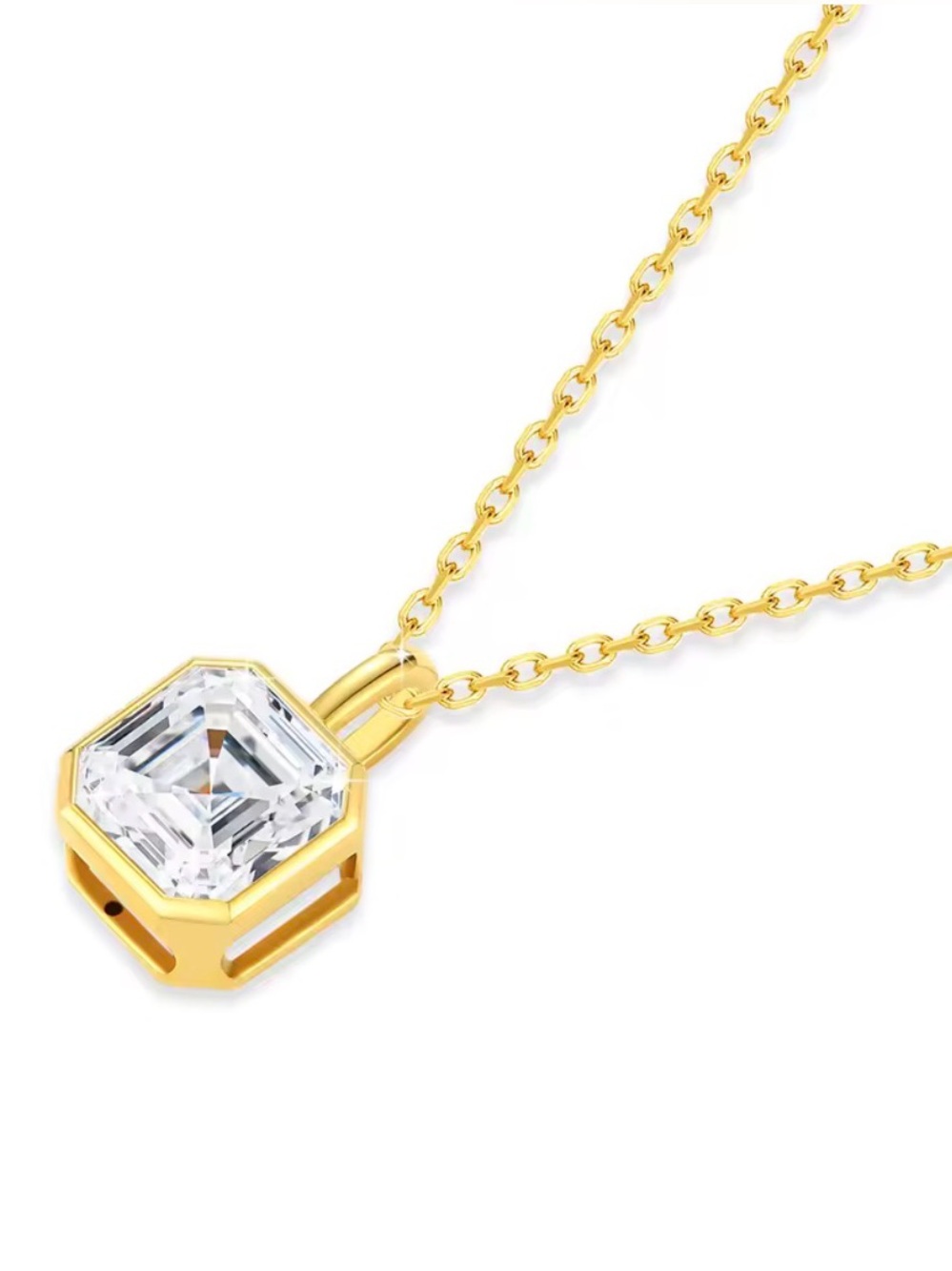 14k Yellow Gold Asscher Cut 2 Ct. Moissanite Necklace